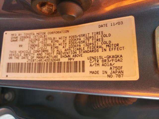 Photo 14 from auction – 2004 TOYOTA 4RUNNER SR with VIN JTEBT14R140032648