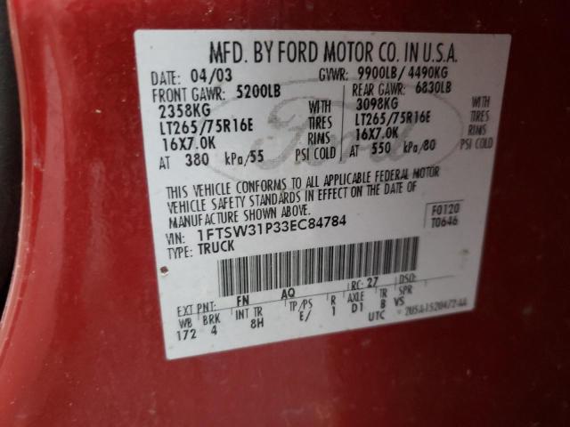 Photo 10 from auction – 2003 FORD F350 SRW S with VIN 1FTSW31P33EC84784