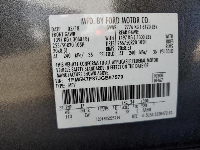 Photo 14 from auction – 2018 FORD EXPLORER L with VIN 1FM5K7F87JGB97579