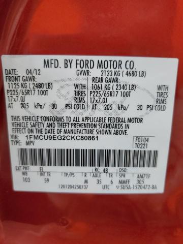 Photo 14 from auction – 2012 FORD ESCAPE LIM with VIN 1FMCU9EG2CKC80861
