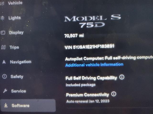 Photo 9 from auction – 2017 TESLA MODEL S with VIN 5YJSA1E21HF183881