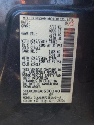 Photo 14 from auction – 2010 NISSAN PATHFINDER with VIN 5N1AR1NN8AC630140