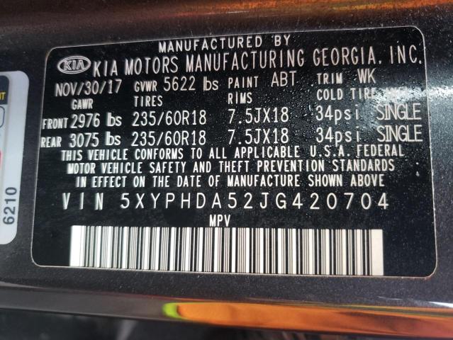 Photo 14 from auction – 2018 KIA SORENTO EX with VIN 5XYPHDA52JG420704