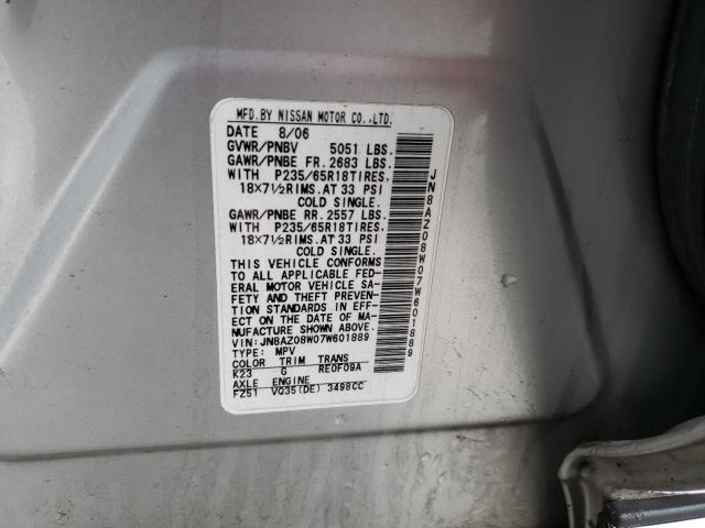 Photo 14 from auction – 2007 NISSAN MURANO SL with VIN JN8AZ08W07W601889