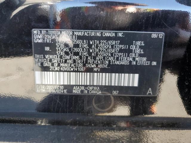 Photo 14 from auction – 2012 TOYOTA RAV4 with VIN 2T3KF4DV0CW141087