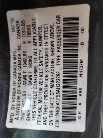 Photo 10 from auction – 2010 HONDA CIVIC LX with VIN 2HGFA1F55AH323782