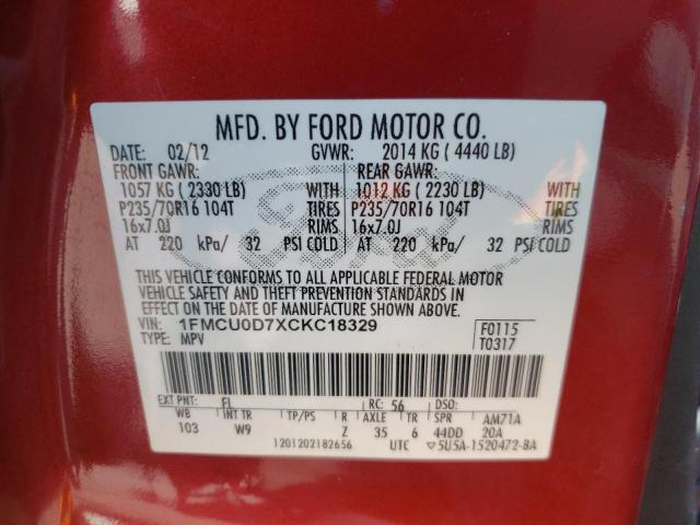 Photo 14 from auction – 2012 FORD ESCAPE XLT with VIN 1FMCU0D7XCKC18329
