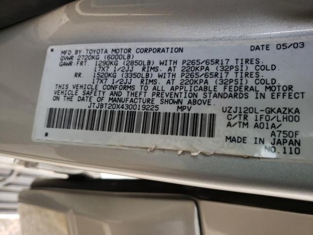 Photo 14 from auction – 2003 LEXUS GX 470 with VIN JTJBT20X430019225