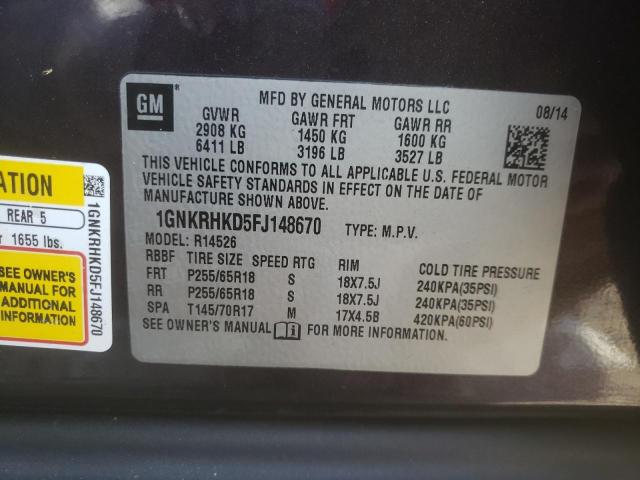 Photo 14 from auction – 2015 CHEVROLET TRAVERSE L with VIN 1GNKRHKD5FJ148670