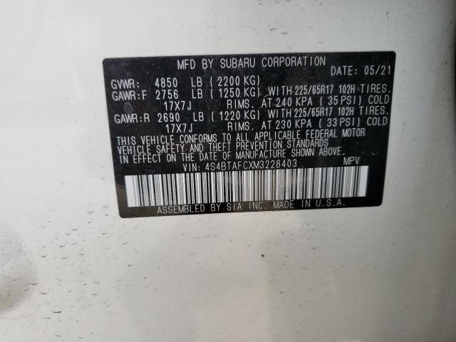 Photo 14 from auction – 2021 SUBARU OUTBACK PR with VIN 4S4BTAFCXM3228403