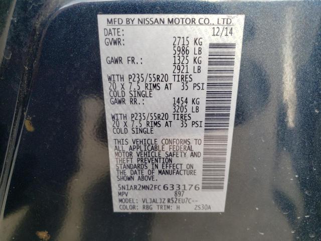 Photo 14 from auction – 2015 NISSAN PATHFINDER with VIN 5N1AR2MN2FC633176