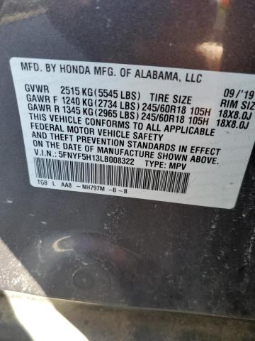Photo 14 from auction – 2020 HONDA PILOT LX with VIN 5FNYF5H13LB008322