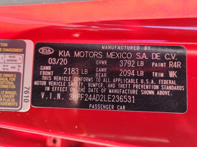 Photo 10 from auction – 2020 KIA FORTE FE with VIN 3KPF24AD2LE236531