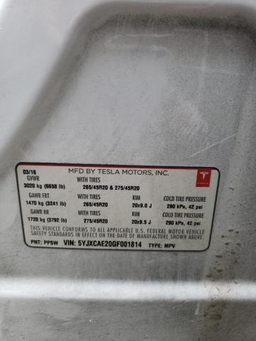 Photo 14 from auction – 2016 TESLA MODEL X with VIN 5YJXCAE20GF001814