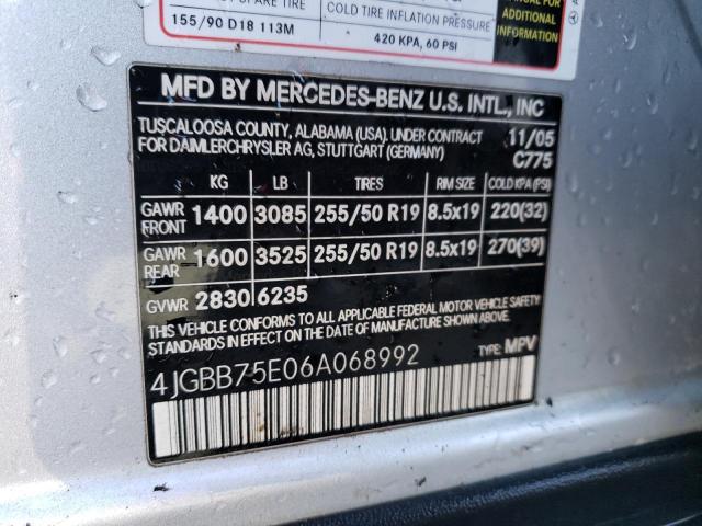 Photo 14 from auction – 2006 MERCEDES-BENZ ML 500 with VIN 4JGBB75E06A068992