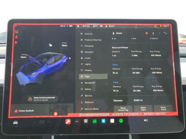 Photo 9 from auction – 2021 TESLA MODEL Y with VIN 5YJYGDEE1MF100349