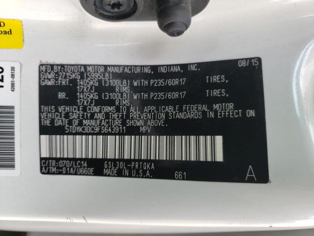 Photo 14 from auction – 2015 TOYOTA SIENNA XLE with VIN 5TDYK3DC9FS643911
