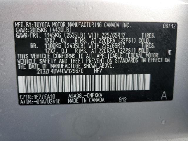 Photo 14 from auction – 2012 TOYOTA RAV4 with VIN 2T3ZF4DV4CW129670