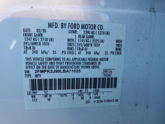 Photo 14 from auction – 2020 FORD EDGE SEL with VIN 2FMPK3J99LBA71025