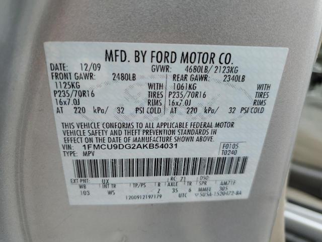 Photo 14 from auction – 2010 FORD ESCAPE XLT with VIN 1FMCU9DG2AKB54031