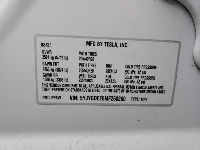 Photo 14 from auction – 2021 TESLA MODEL Y with VIN 5YJYGDEE6MF260260