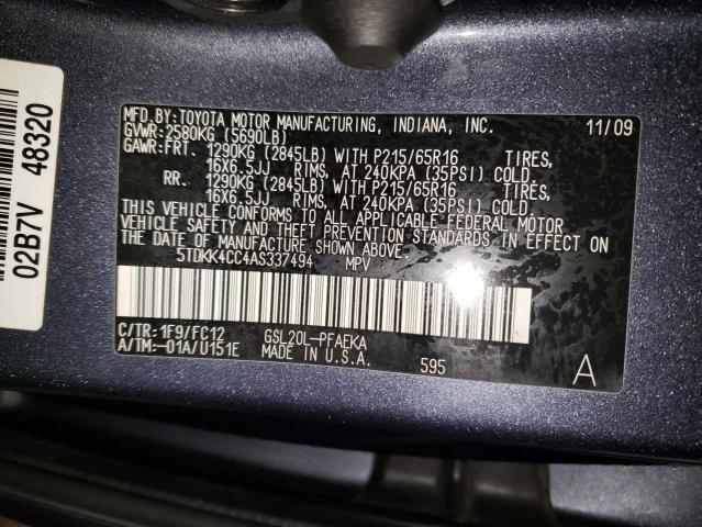 Photo 14 from auction – 2010 TOYOTA SIENNA CE with VIN 5TDKK4CC4AS337494
