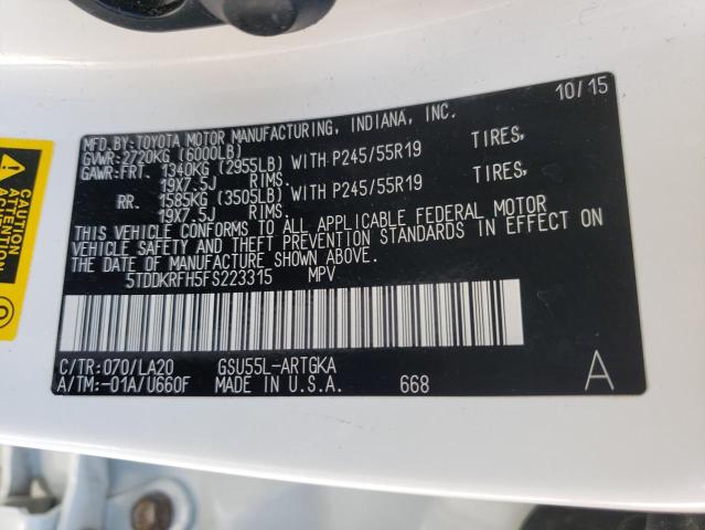Photo 14 from auction – 2015 TOYOTA HIGHLANDER with VIN 5TDDKRFH5FS223315