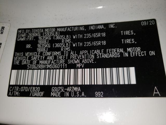 Photo 14 from auction – 2021 TOYOTA HIGHLANDER with VIN 5TDGZRBH1MS060111