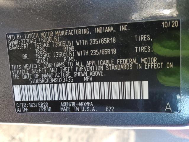 Photo 14 from auction – 2021 TOYOTA HIGHLANDER with VIN 5TDGBRCH3MS023435