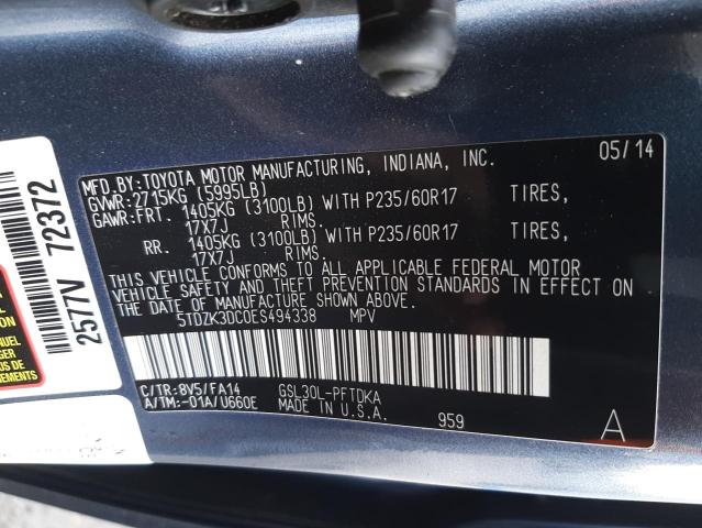 Photo 14 from auction – 2014 TOYOTA SIENNA with VIN 5TDZK3DC0ES494338