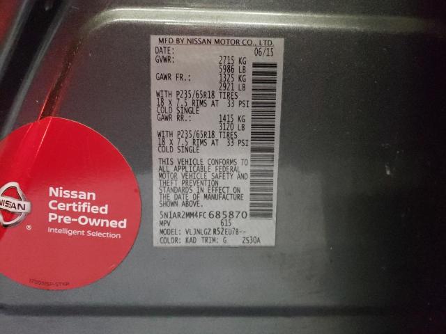 Photo 14 from auction – 2015 NISSAN PATHFINDER with VIN 5N1AR2MM4FC685870