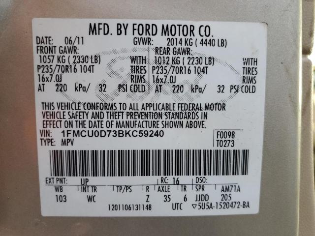 Photo 14 from auction – 2011 FORD ESCAPE XLT with VIN 1FMCU0D73BKC59240