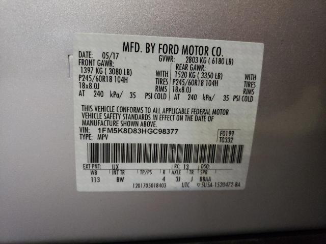 Photo 14 from auction – 2017 FORD EXPLORER X with VIN 1FM5K8D83HGC98377