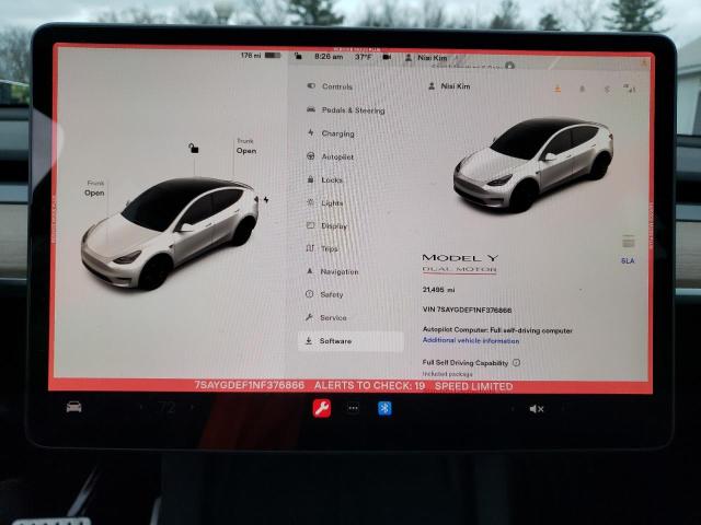 Photo 9 from auction – 2022 TESLA MODEL Y with VIN 7SAYGDEF1NF376866