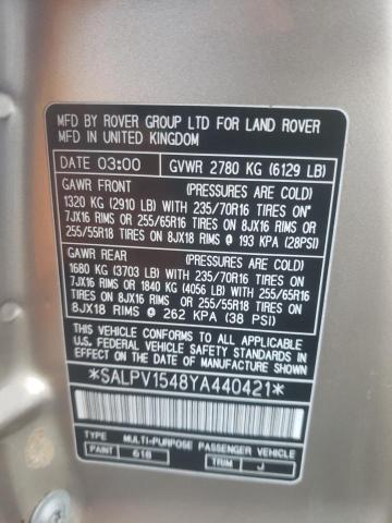 Foto 14 de la subasta – 2000 LAND ROVER RANGE ROVE con VIN SALPV1548YA440421