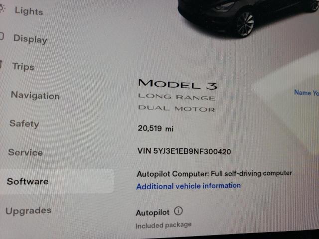 Photo 9 from auction – 2022 TESLA MODEL 3 with VIN 5YJ3E1EB9NF300420