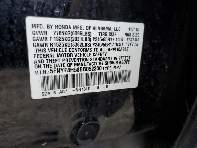 Photo 10 from auction – 2011 HONDA PILOT EXL with VIN 5FNYF4H58BB052330