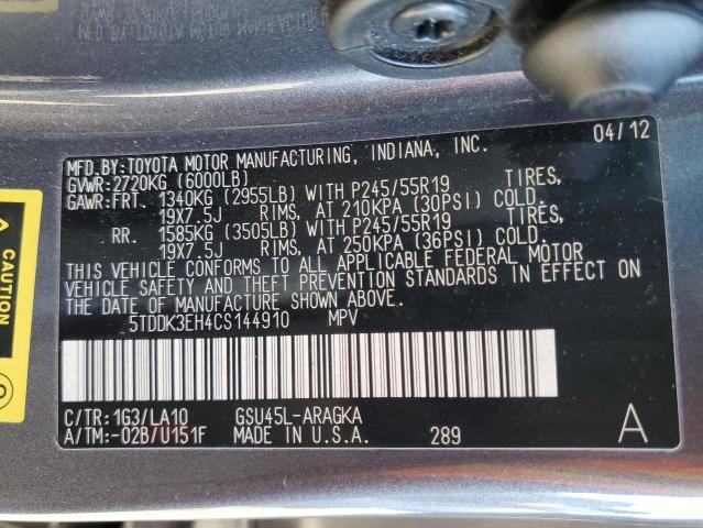 Photo 14 from auction – 2012 TOYOTA HIGHLANDER with VIN 5TDDK3EH4CS144910