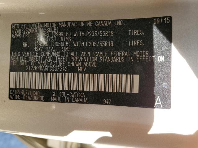 Photo 14 from auction – 2015 LEXUS RX 350 with VIN 2T2ZK1BA6FC207242