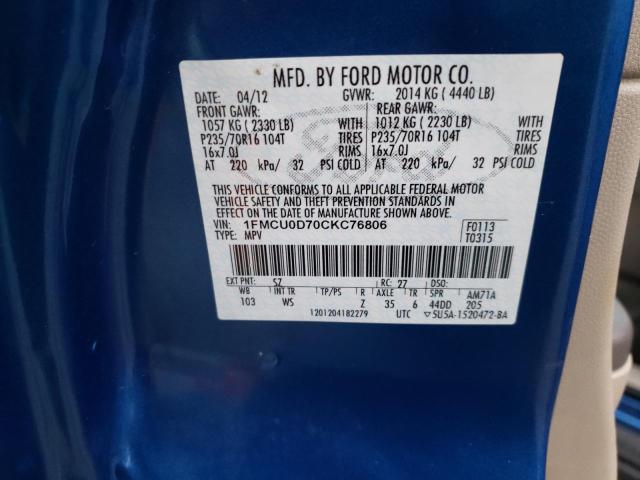 Photo 14 from auction – 2012 FORD ESCAPE XLT with VIN 1FMCU0D70CKC76806