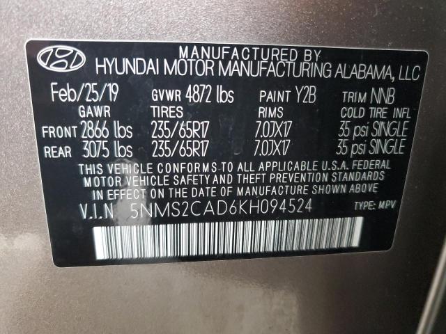 Photo 14 from auction – 2019 HYUNDAI SANTA FE S with VIN 5NMS2CAD6KH094524