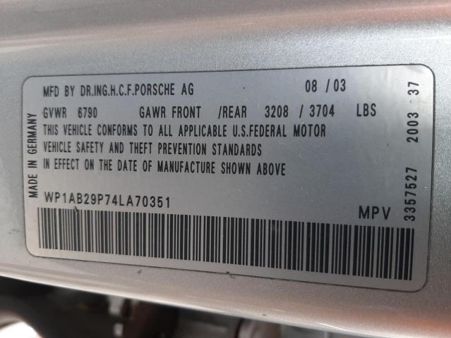 Photo 14 from auction – 2004 PORSCHE CAYENNE S with VIN WP1AB29P74LA70351