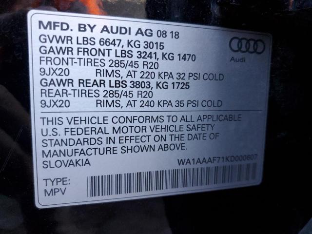Photo 14 from auction – 2019 AUDI Q7 PREMIUM with VIN WA1AAAF71KD000607