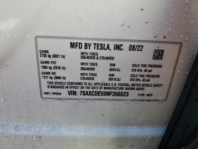 Photo 14 from auction – 2022 TESLA MODEL X with VIN 7SAXCDE59NF356623