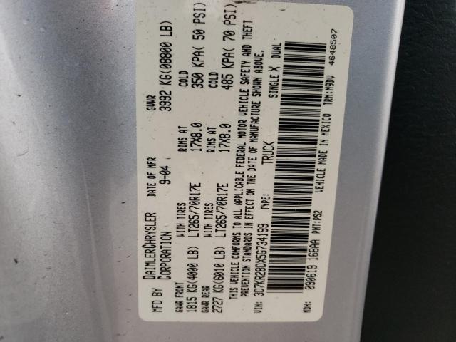 Photo 10 from auction – 2005 DODGE RAM 2500 S with VIN 3D7KR28DX5G734199