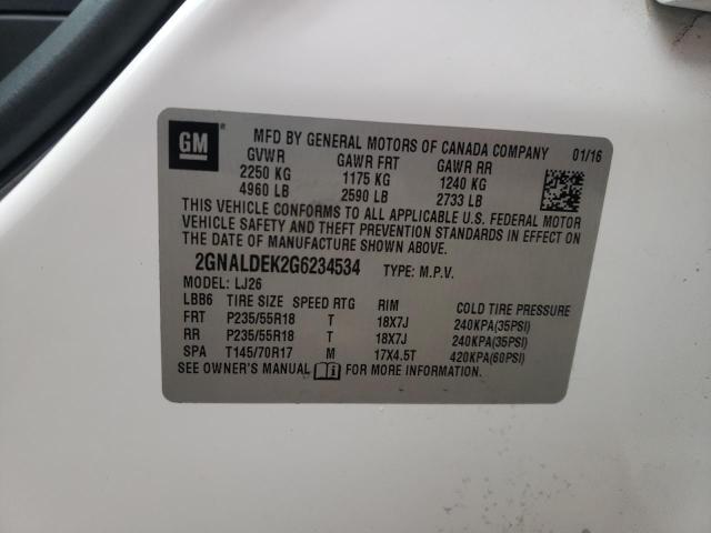Photo 14 from auction – 2016 CHEVROLET EQUINOX LT with VIN 2GNALDEK2G6234534
