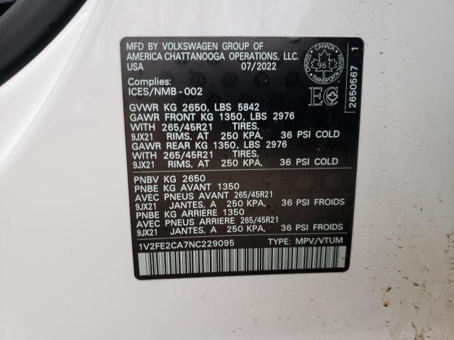 Photo 14 from auction – 2022 VOLKSWAGEN ATLAS CROS with VIN 1V2FE2CA7NC229095
