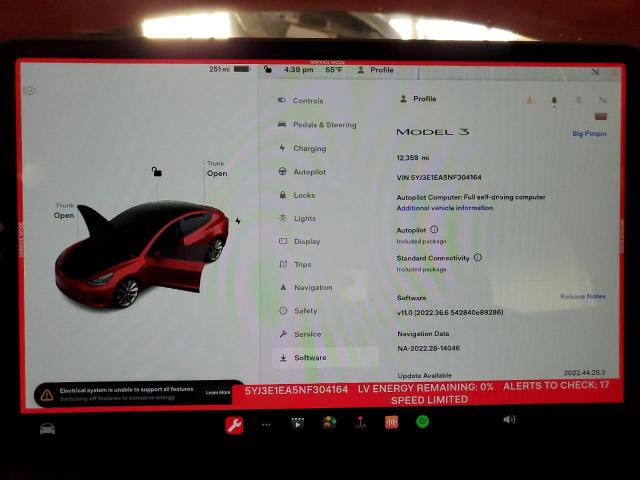 Photo 9 from auction – 2022 TESLA MODEL 3 with VIN 5YJ3E1EA5NF304164