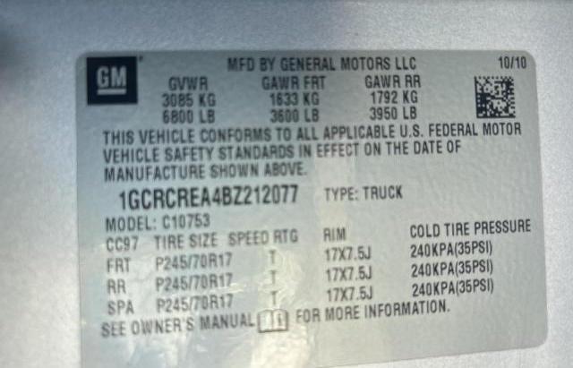 Photo 10 from auction – 2011 CHEVROLET SILVERADO with VIN 1GCRCREA4BZ212077