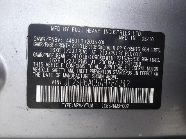 Photo 14 from auction – 2010 SUBARU FORESTER 2 with VIN JF2SH6AC5AH784242